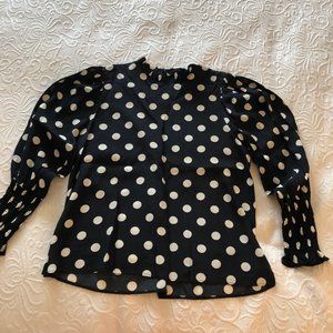 Zara NWOT Black White Polka Dot Viscose Top M